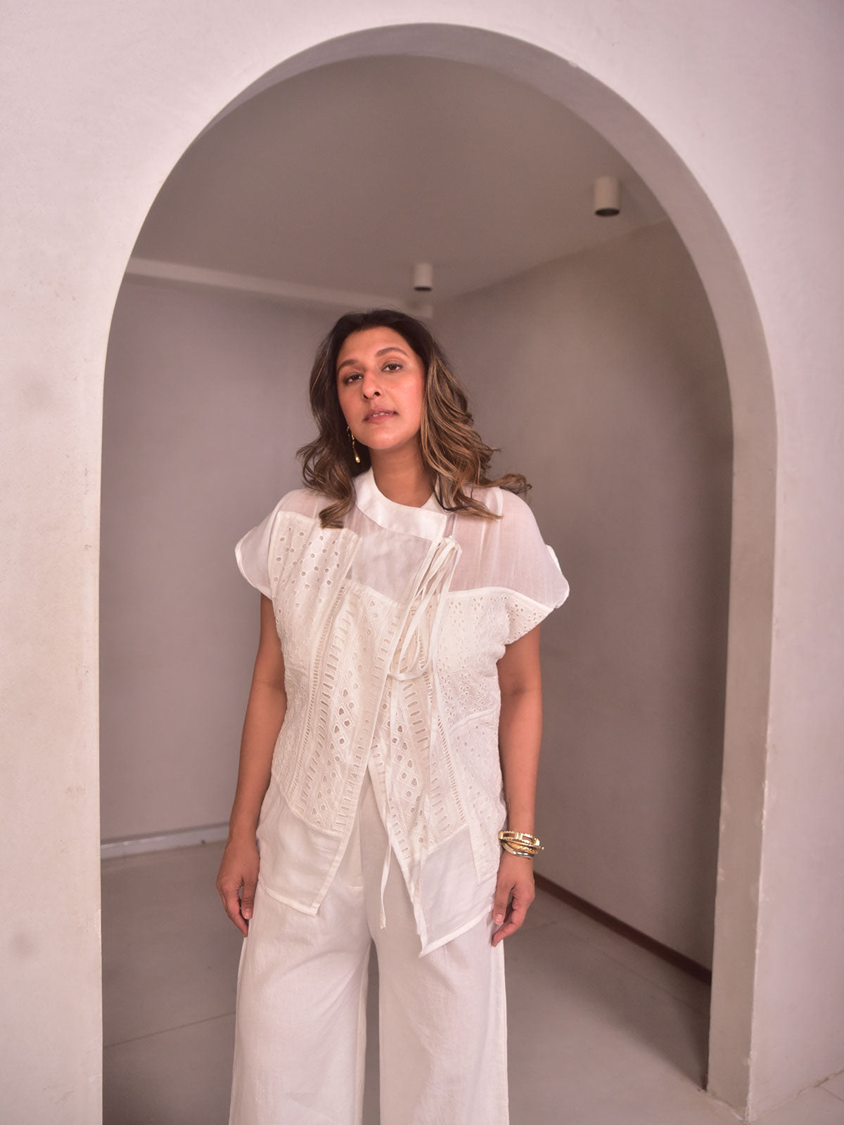 Embroidered Patch Top - White