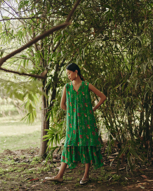 Green Embroidered A-line Dress