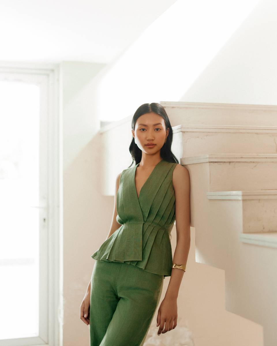 Olive Pleated Hemp Coord Set