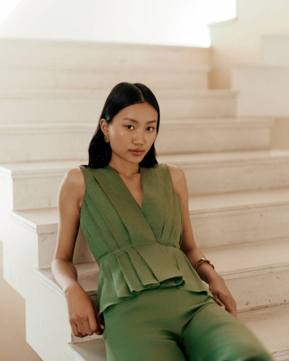 Olive Pleated Hemp Coord Set