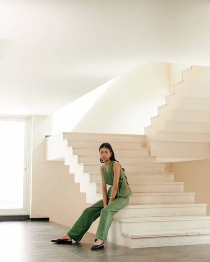 Olive Pleated Hemp Coord Set