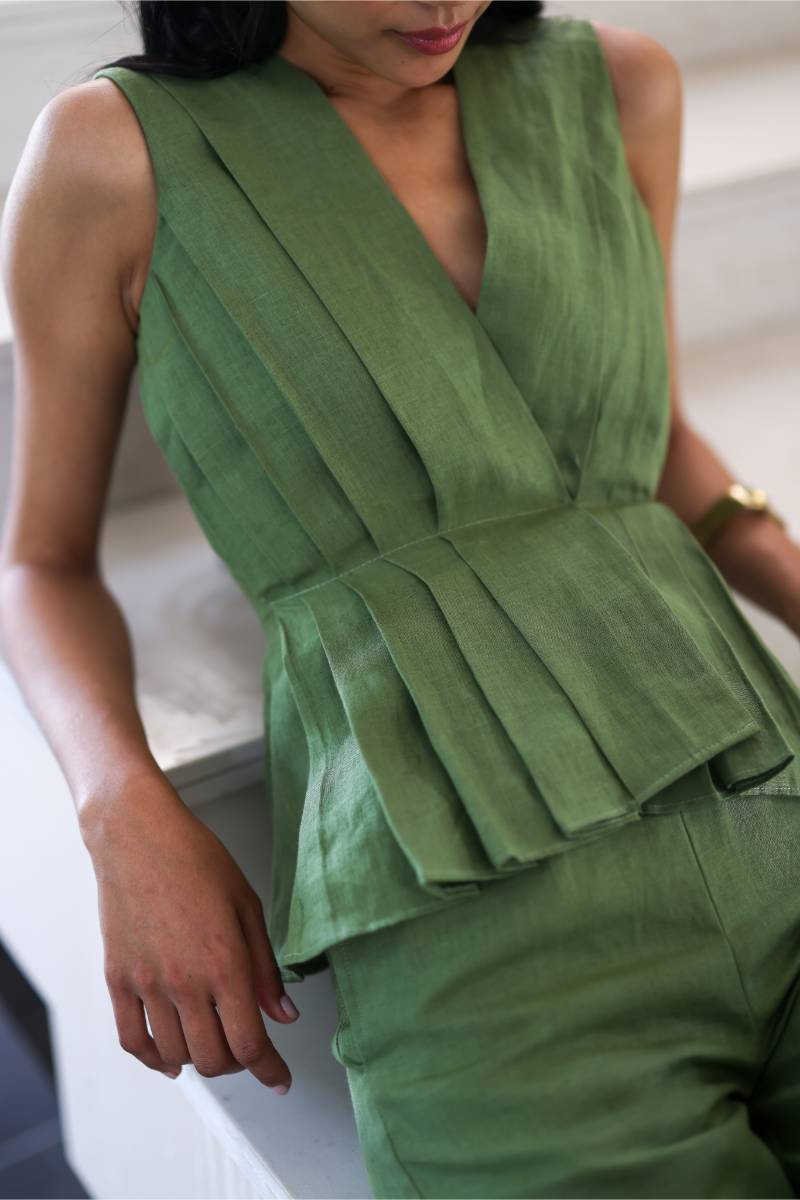 Olive Pleated Hemp Coord Set
