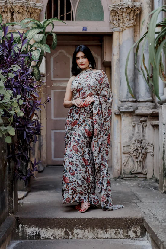 Floral ruffle saree set