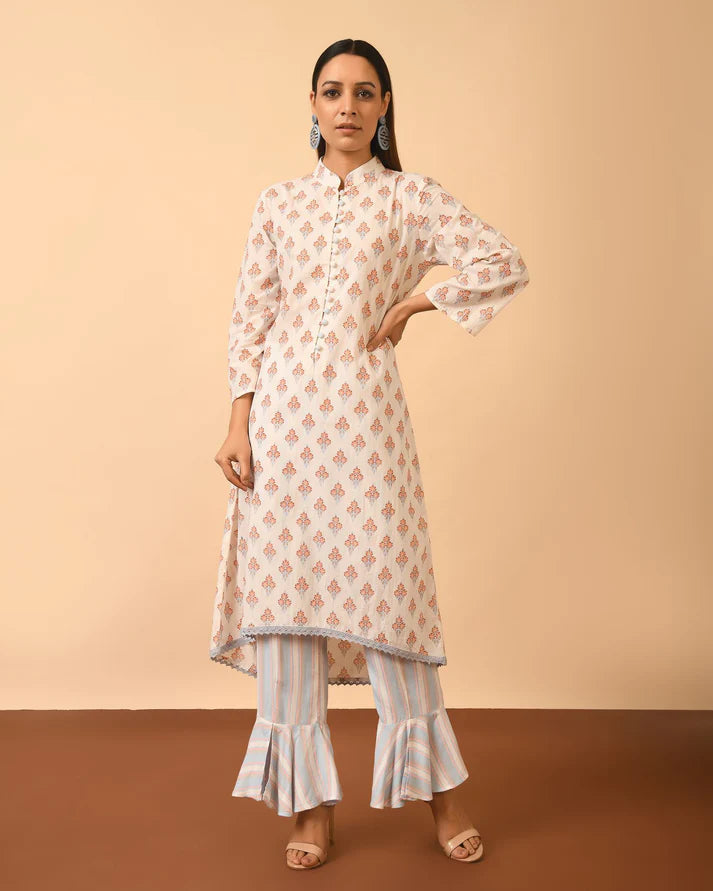 Cotton Print Kurta with Bell Bottom Pant