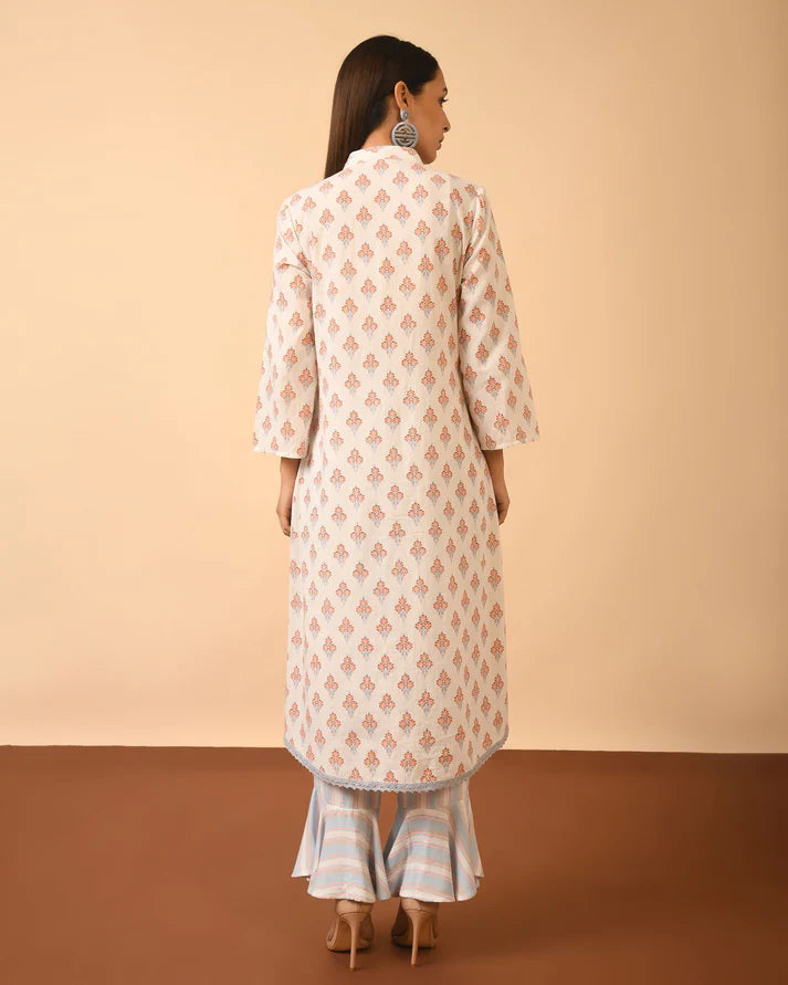 Cotton Print Kurta with Bell Bottom Pant