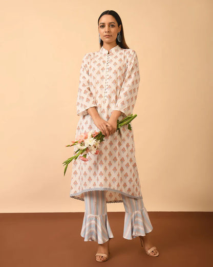 Cotton Print Kurta with Bell Bottom Pant