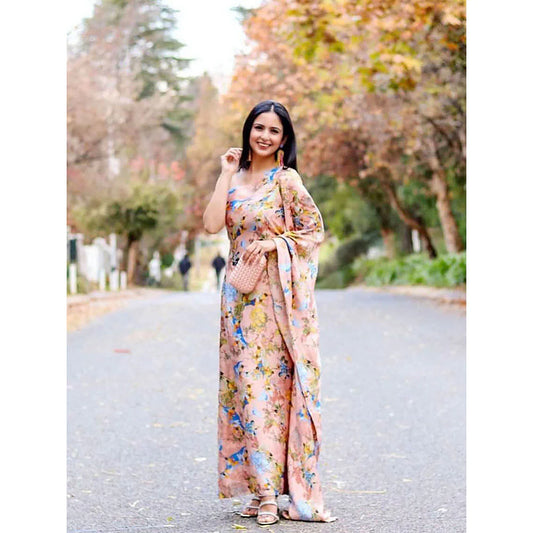 FUGA Peach Printed Kaftan Dress