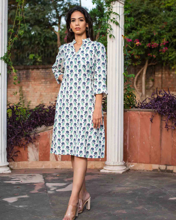 Cotton Linen Printed Shirt Dress