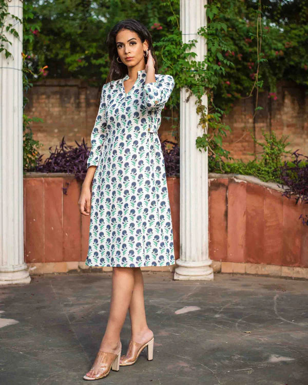 Cotton Linen Printed Shirt Dress