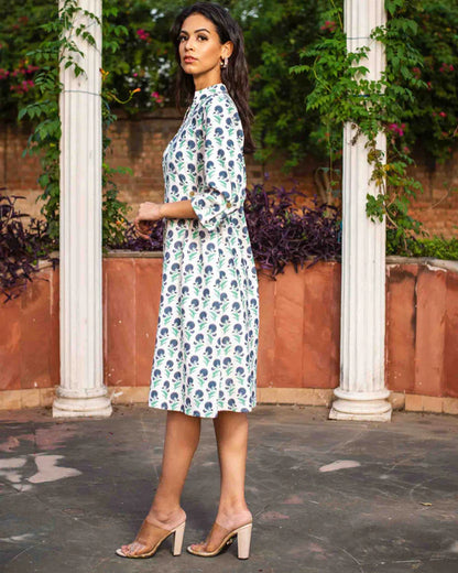 Cotton Linen Printed Shirt Dress