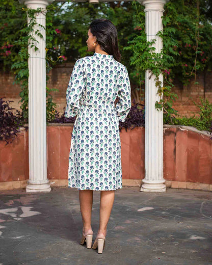 Cotton Linen Printed Shirt Dress