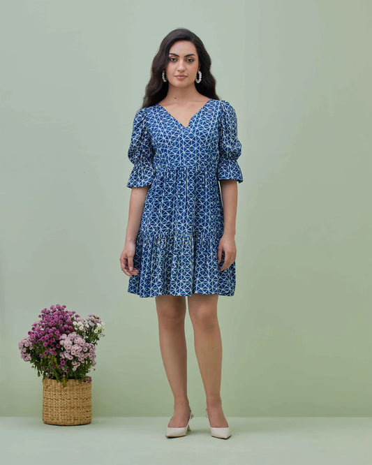 Indigo Dyed Dabu Printed New Dress