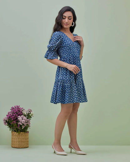 Indigo Dyed Dabu Printed New Dress