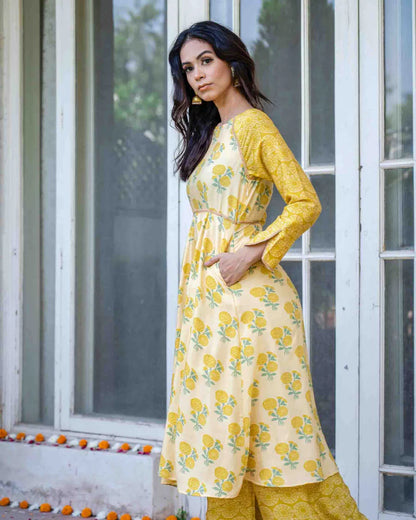 Chanderi Silk Floral Kurta Pant Set