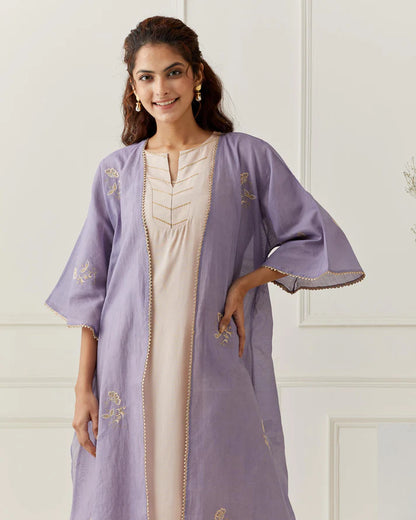 Lavender Chanderi Embroidered Jacket Kurta Pant Set