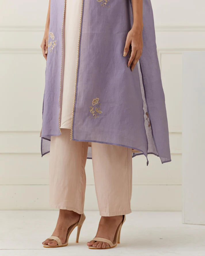 Lavender Chanderi Embroidered Jacket Kurta Pant Set