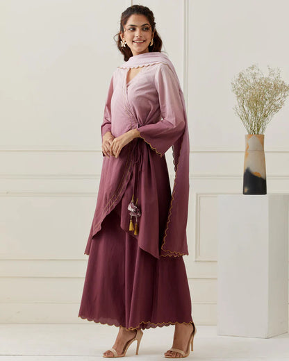 Maroon Ombrey Kurta Pant Set