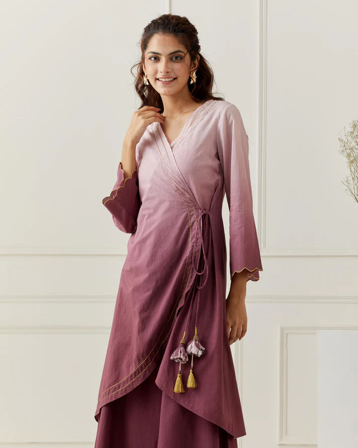 Maroon Ombrey Kurta Pant Set