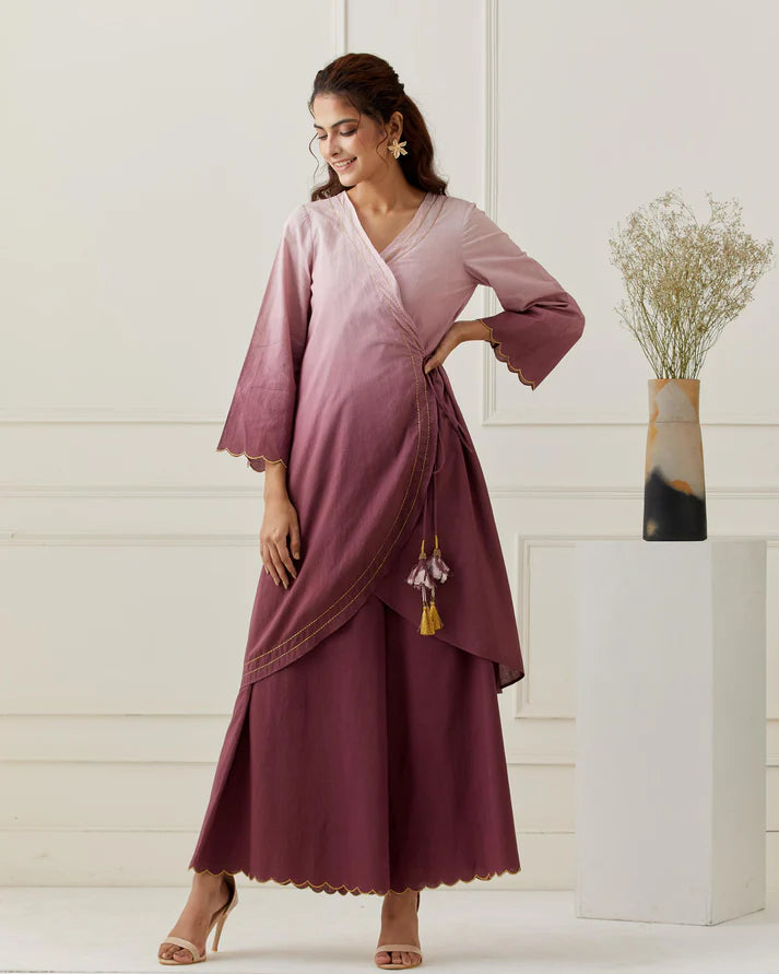 Maroon Ombrey Kurta Pant Set