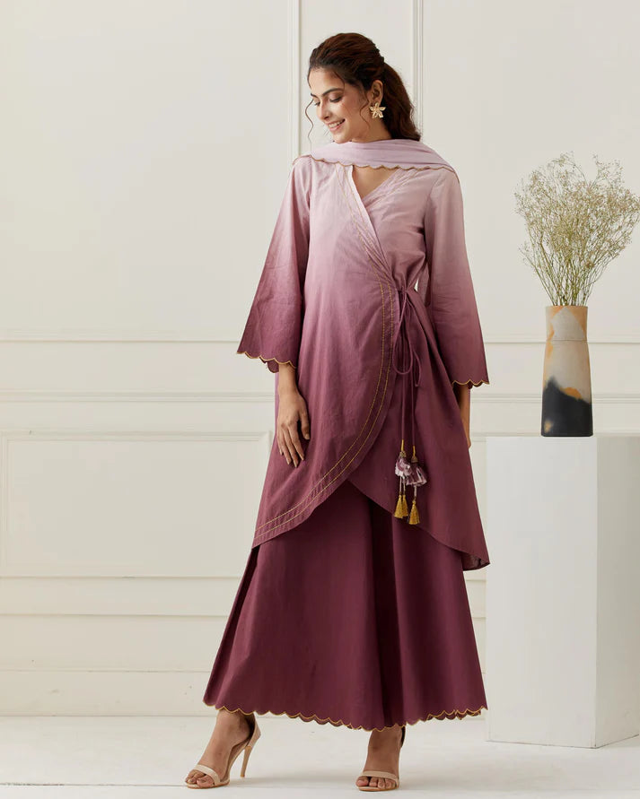 Maroon Ombrey Kurta Pant Set