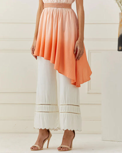 Off Shoulder Ombrey Kurta with Scalloped Pant