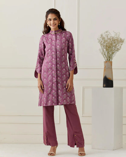 Modal Satin Printed Kurta with Solid Pant