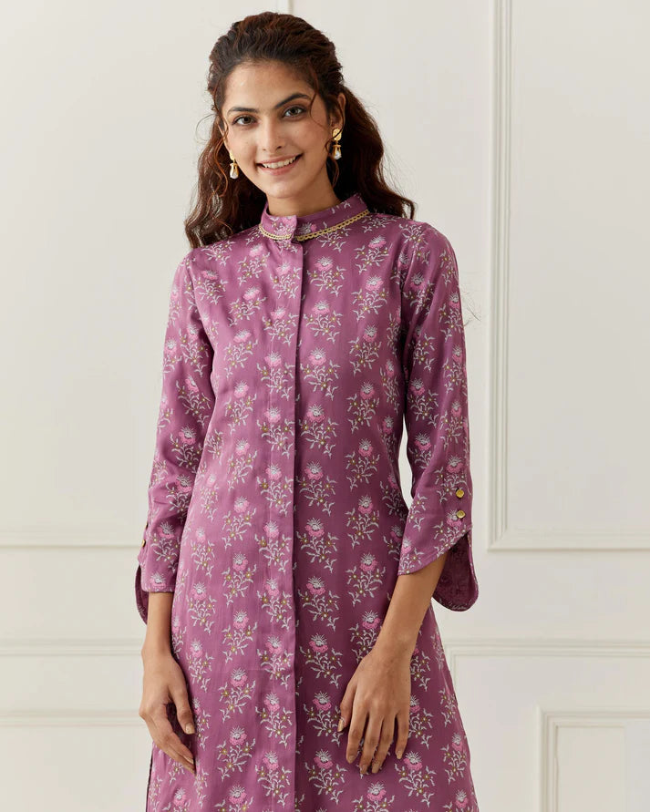 Modal Satin Printed Kurta with Solid Pant