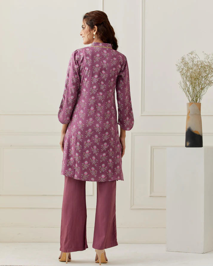 Modal Satin Printed Kurta with Solid Pant