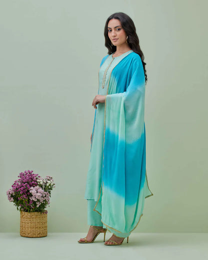 Ocean Breeze Kurta Pant Set with Dupatta