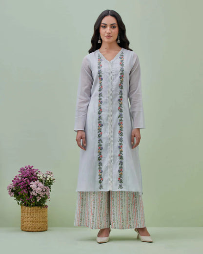 Light Blue Chanderi Embroidered Kurta Set