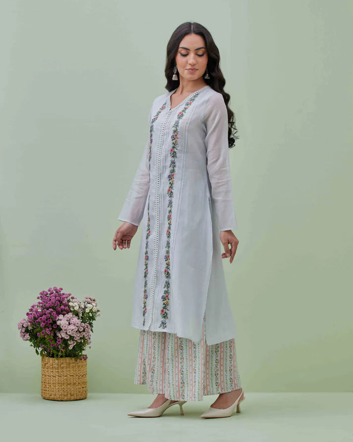 Light Blue Chanderi Embroidered Kurta Set