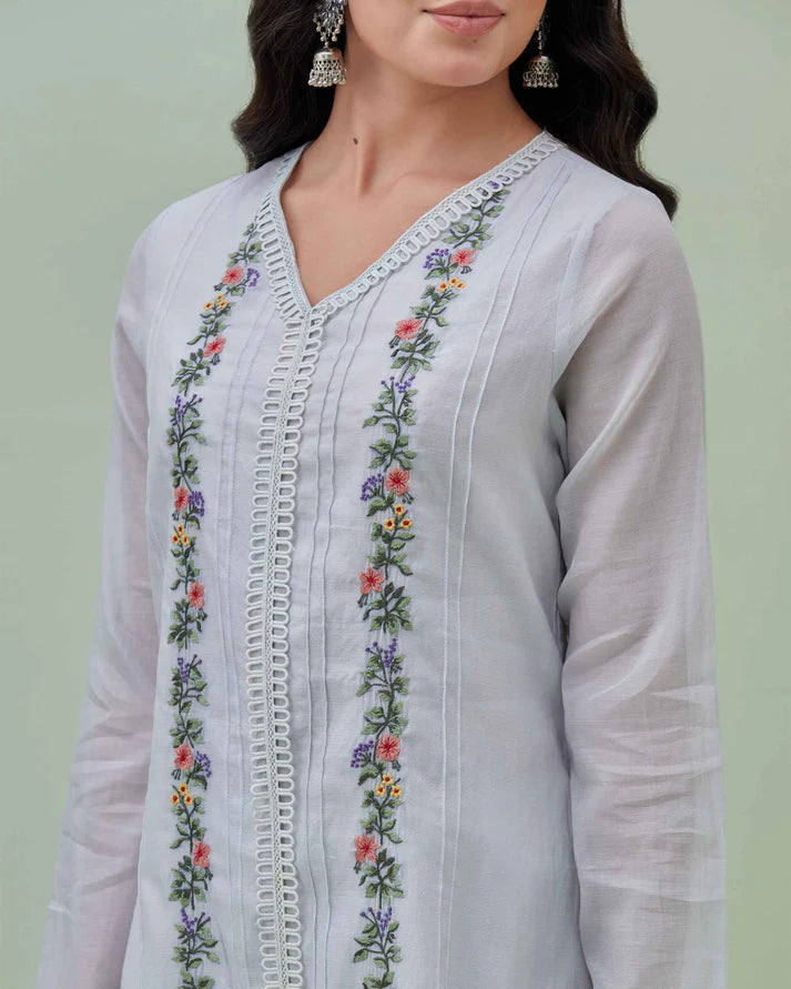 Light Blue Chanderi Embroidered Kurta Set