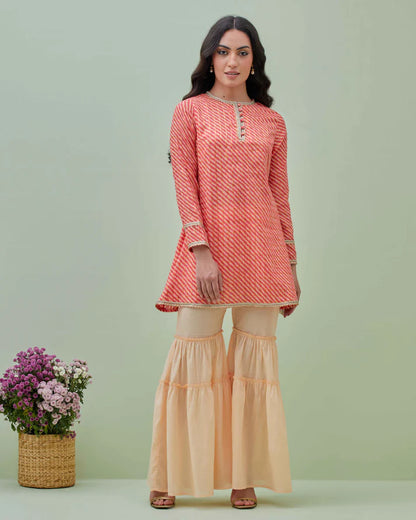 Pink Leheriya Kurta with Sharara Pants