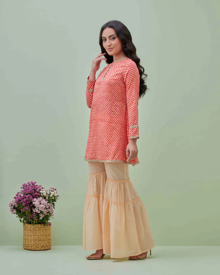 Pink Leheriya Kurta with Sharara Pants