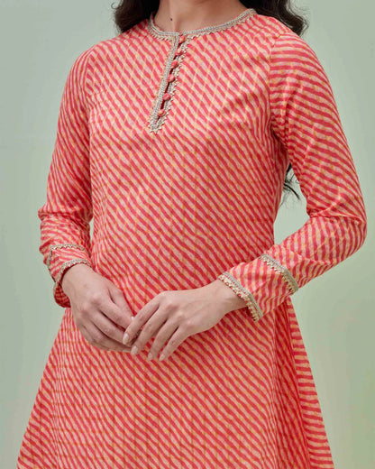 Pink Leheriya Kurta with Sharara Pants