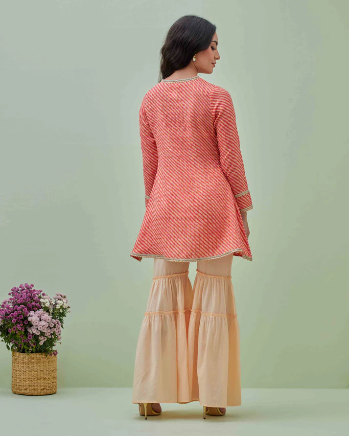 Pink Leheriya Kurta with Sharara Pants