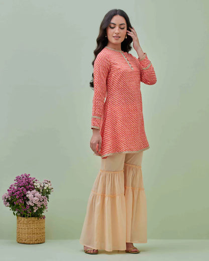 Pink Leheriya Kurta with Sharara Pants