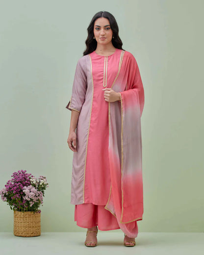 Pink Kurta Set with Ombrey Dupatta