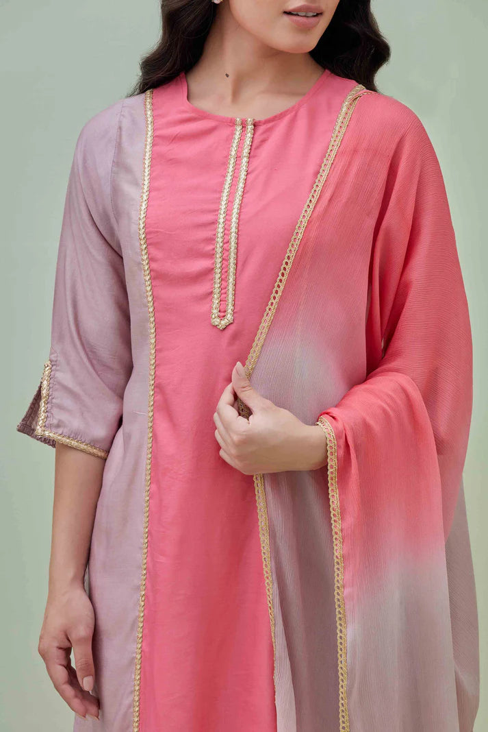 Pink Kurta Set with Ombrey Dupatta