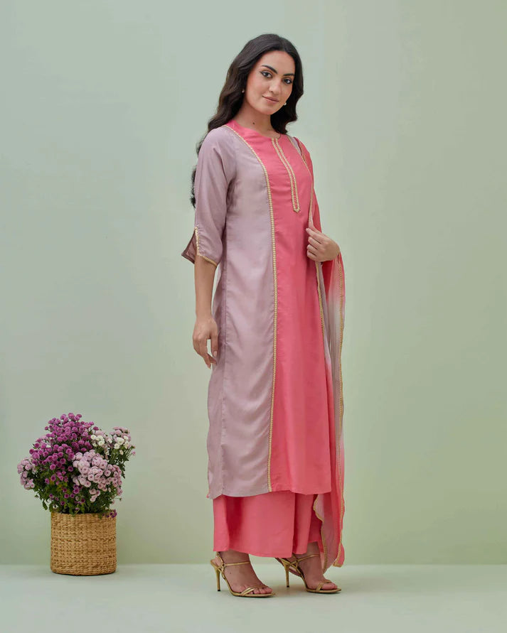 Pink Kurta Set with Ombrey Dupatta