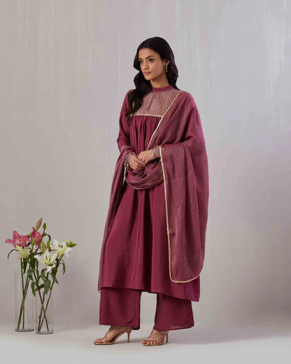 Wine Gota Embroidered Kurta Set