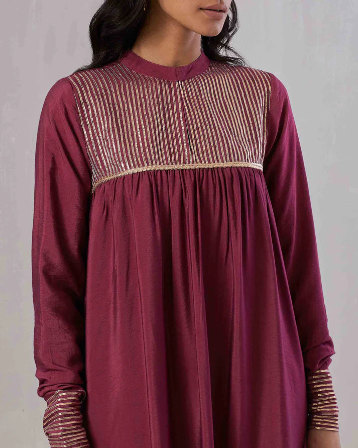 Wine Gota Embroidered Kurta Set