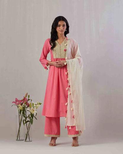 Pink Frolic Embroidered Kurta set