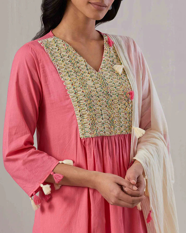 Pink Frolic Embroidered Kurta set