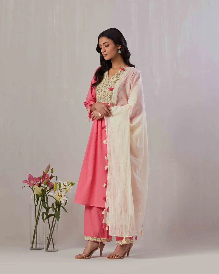 Pink Frolic Embroidered Kurta set