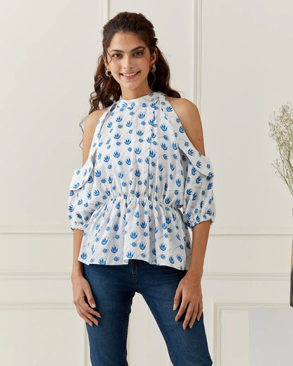 Cold Shoulder Printed Top