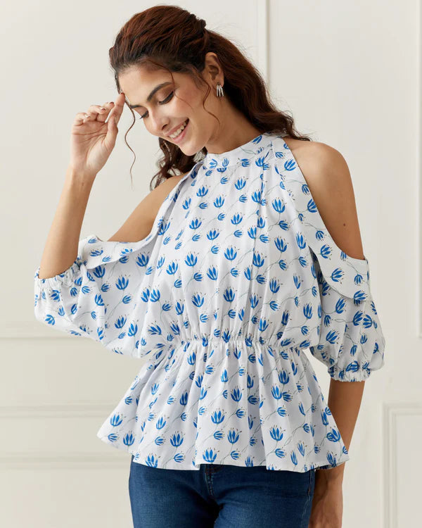 Cold Shoulder Printed Top