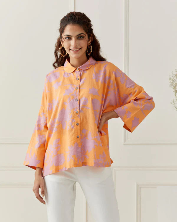 Lavender Rose Print Oversize Shirt