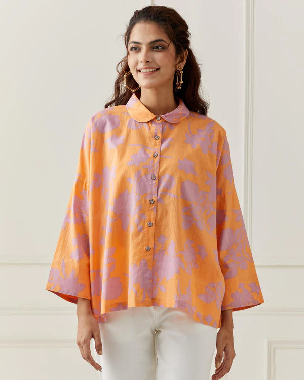 Lavender Rose Print Oversize Shirt