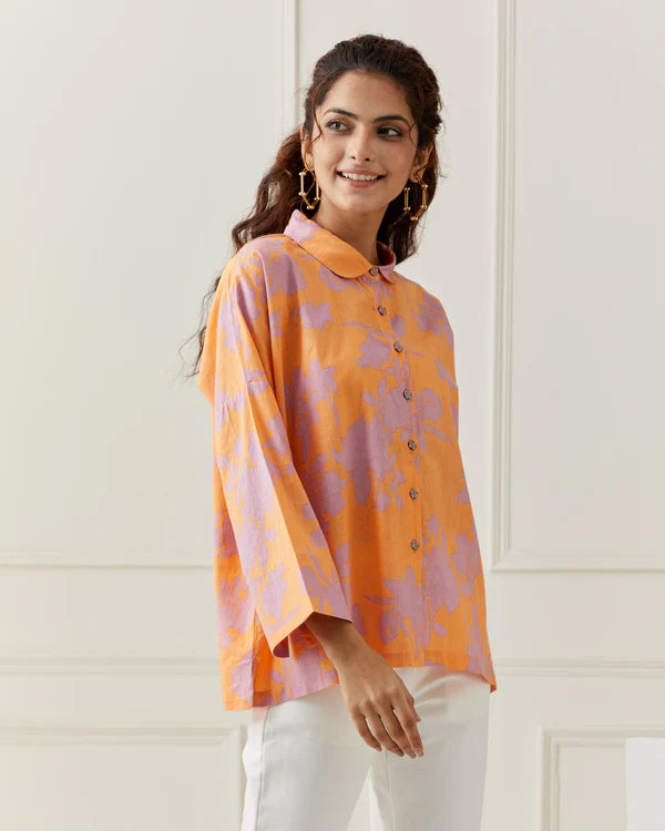 Lavender Rose Print Oversize Shirt